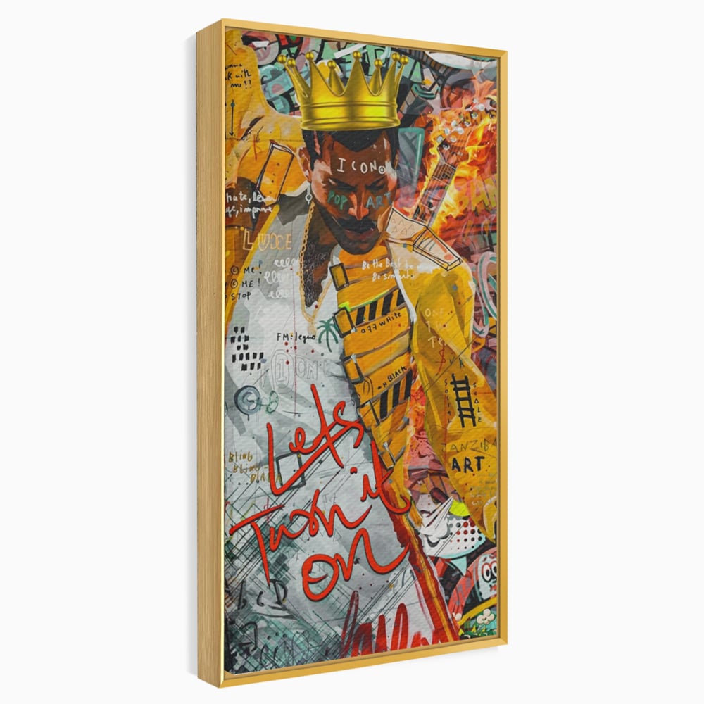 Tablou canvas cu tablou canvas cu freddie mercury stil grafitti, in rama de aluminiu auriu